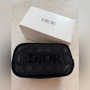 BNWT Dior Black Mesh Logo Travel Pouch Make Up Bag